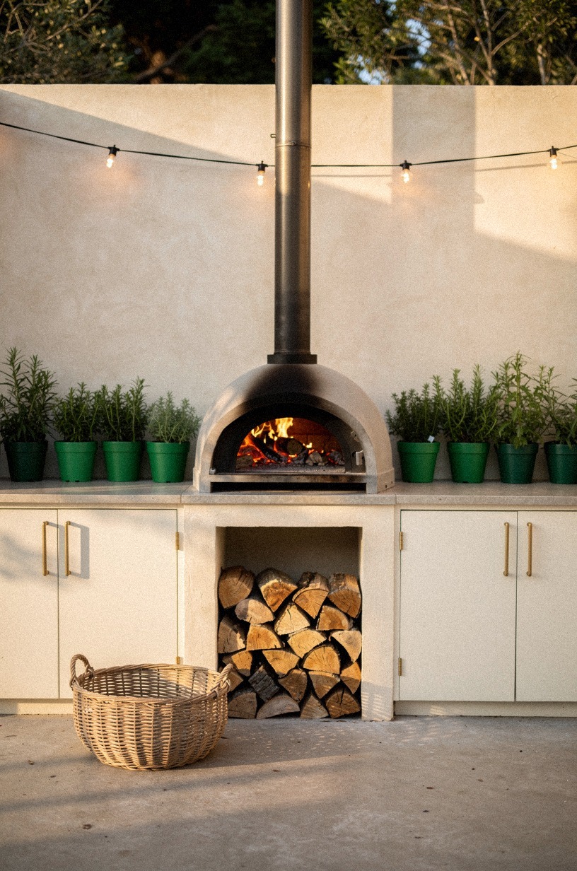 Build a firewood cubby beneath the oven mouth