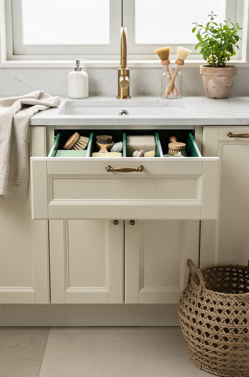 Add tilt-out trays for scrub brushes