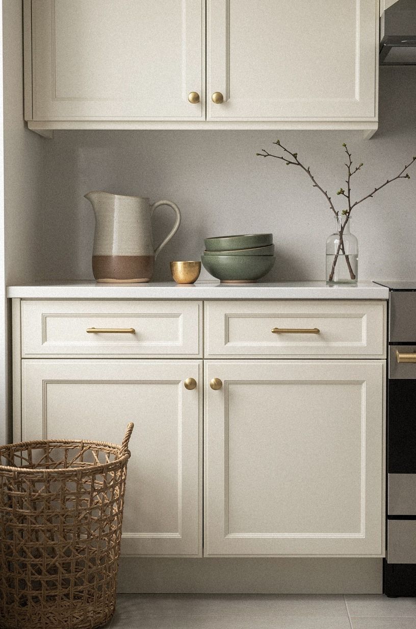 I Warmed White Cabinets With Mushroom