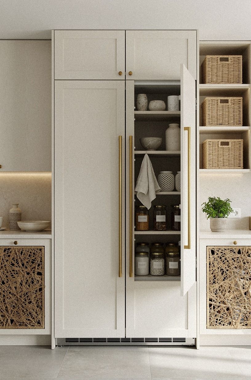 Frame the fridge with floor-to-ceiling pantry cabinets