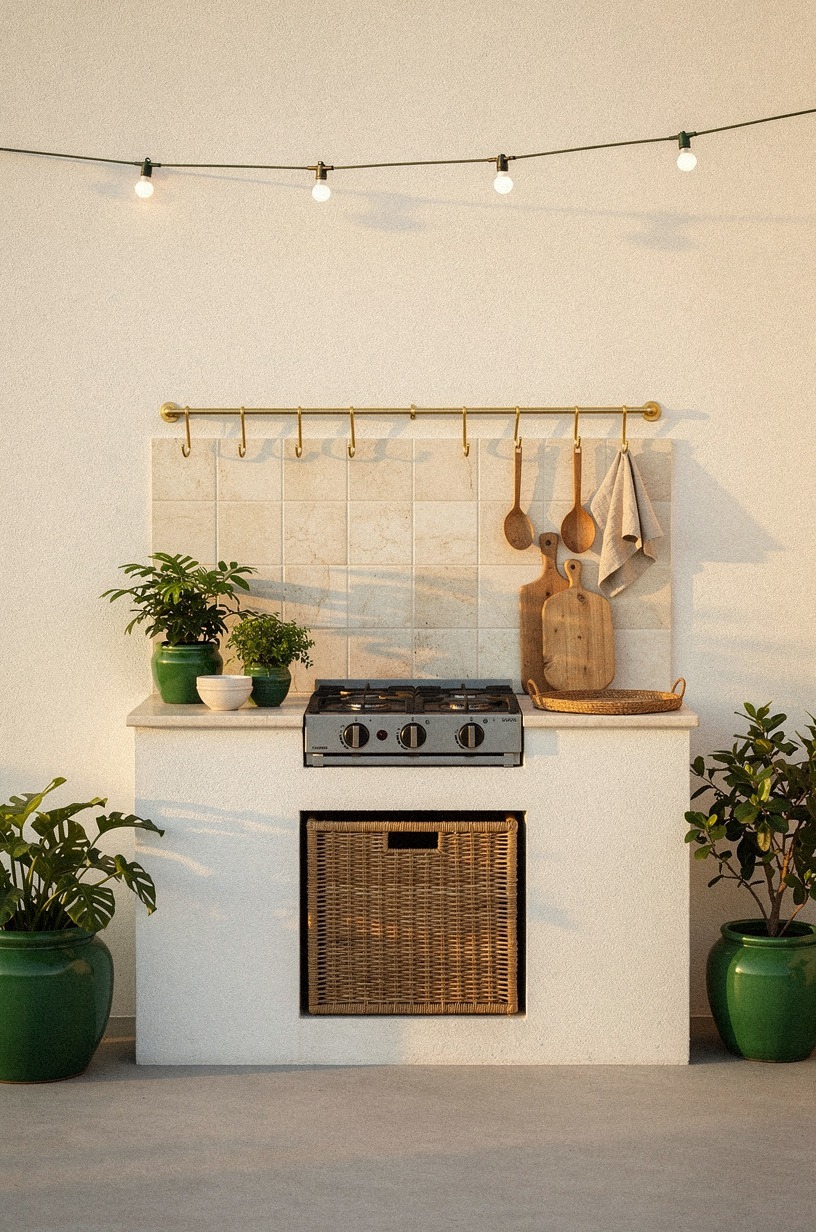 Run tile backsplash behind the barbecue