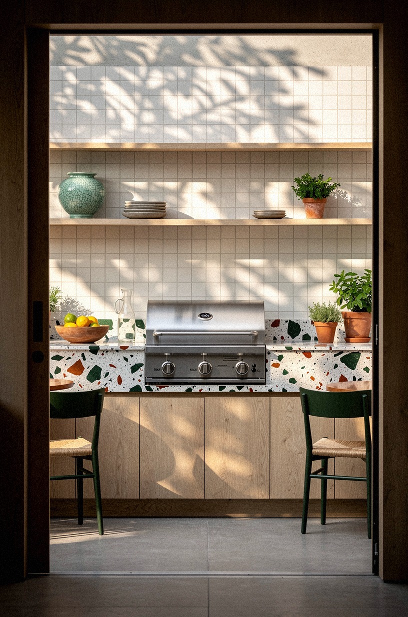 Mount slim shelves on the tile backsplash