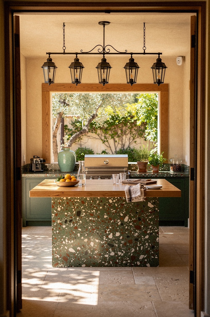 Hang wrought iron lanterns over the bar
