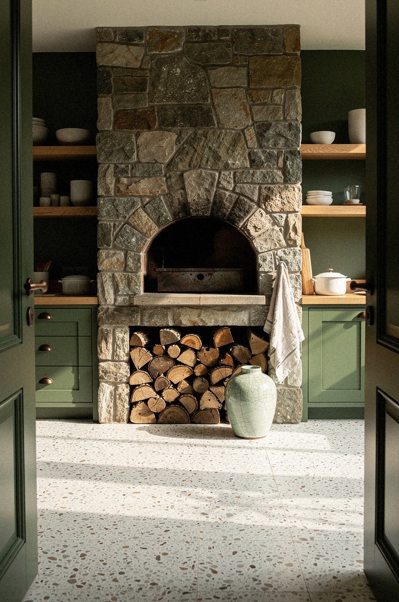 Tuck firewood beneath the oven arch