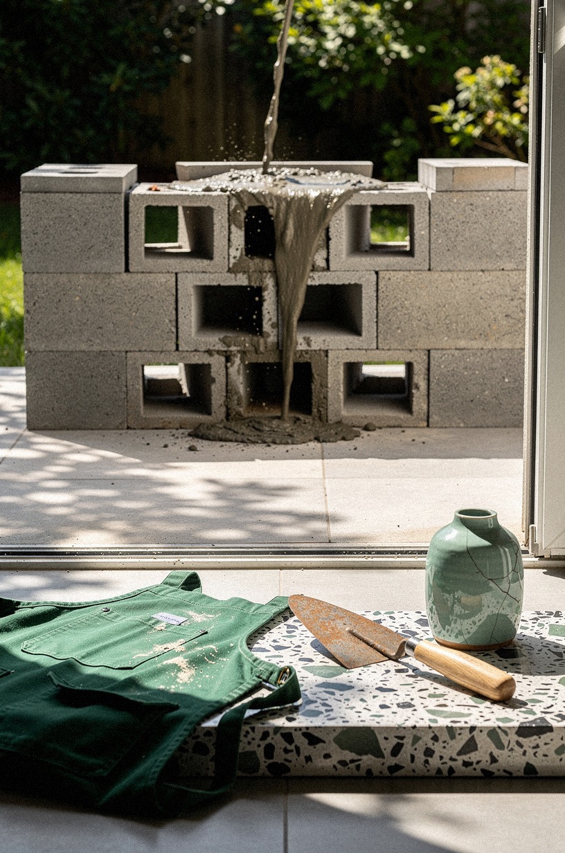 Fill block cores with concrete for weight