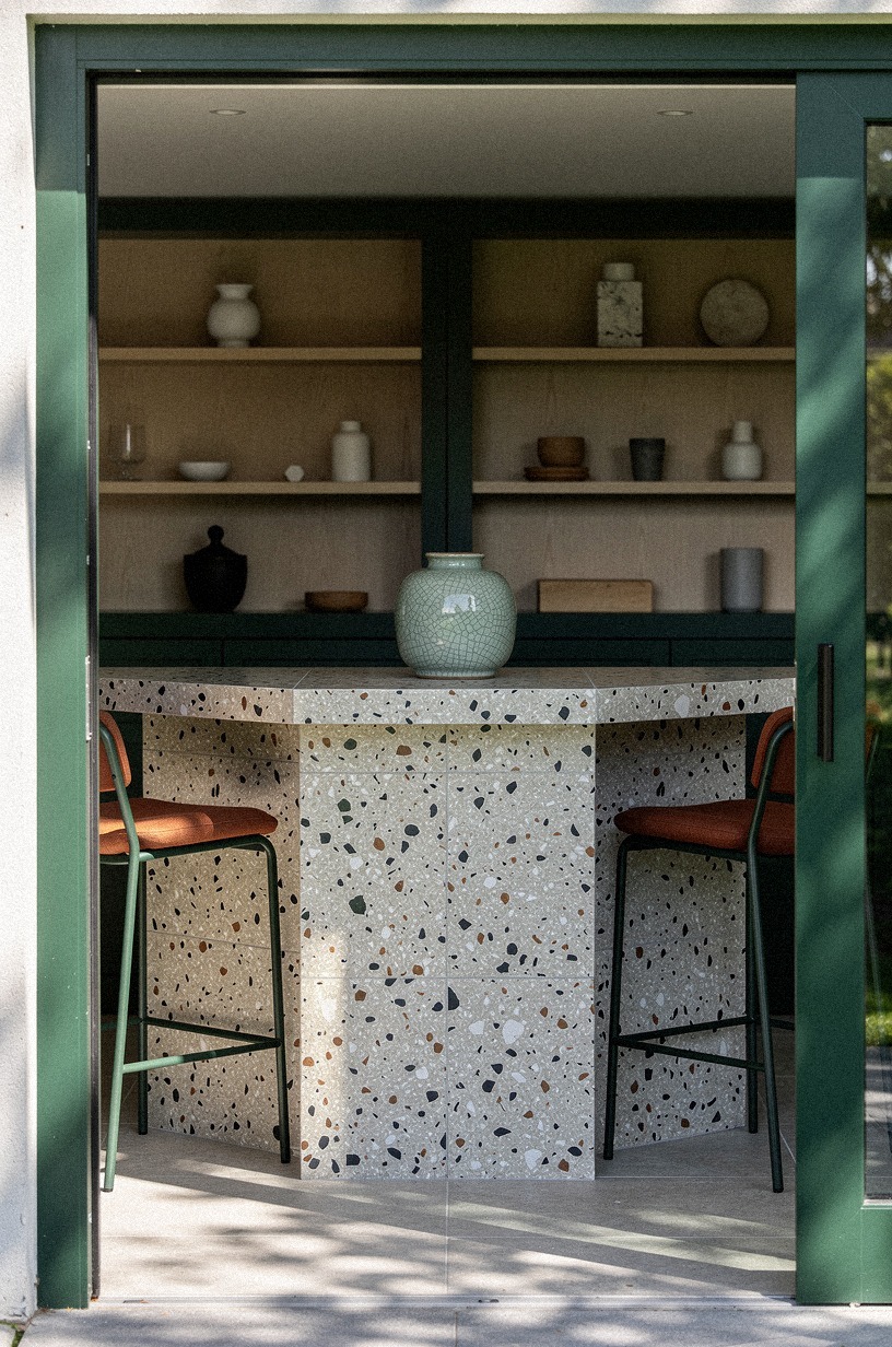 Tile the bar counter with weatherproof porcelain
