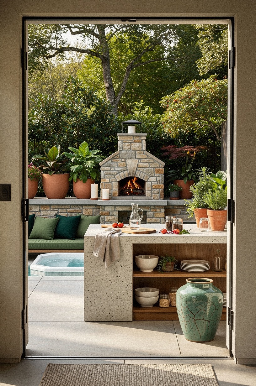 Anchor the spa with a stone pizza corner