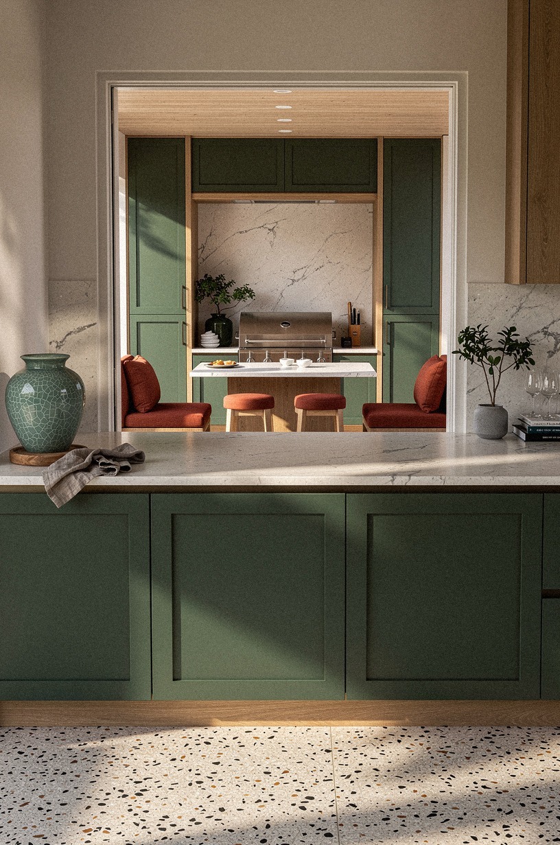 Build a covered grill bay beside cabinetry