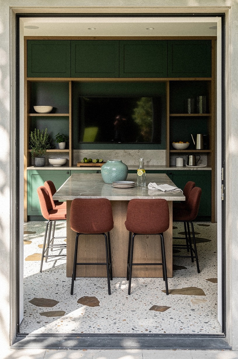 Add swivel stools beside the prep island