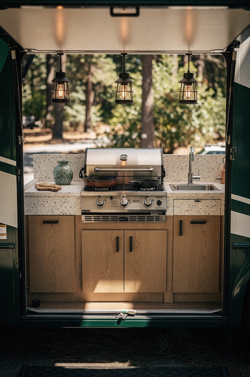Hang lanterns above the slide out kitchen