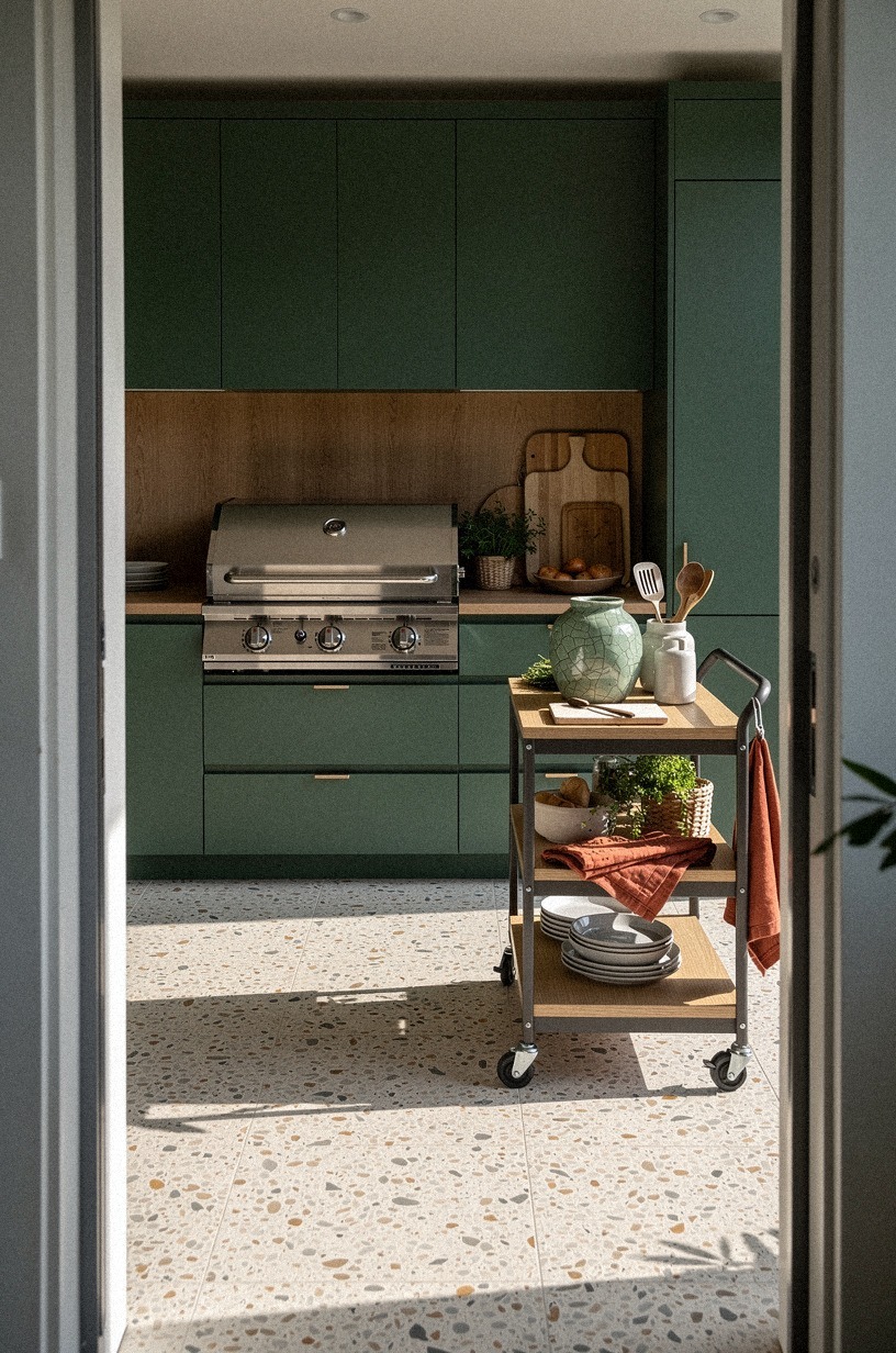 Tuck a rolling cart beside the barbecue