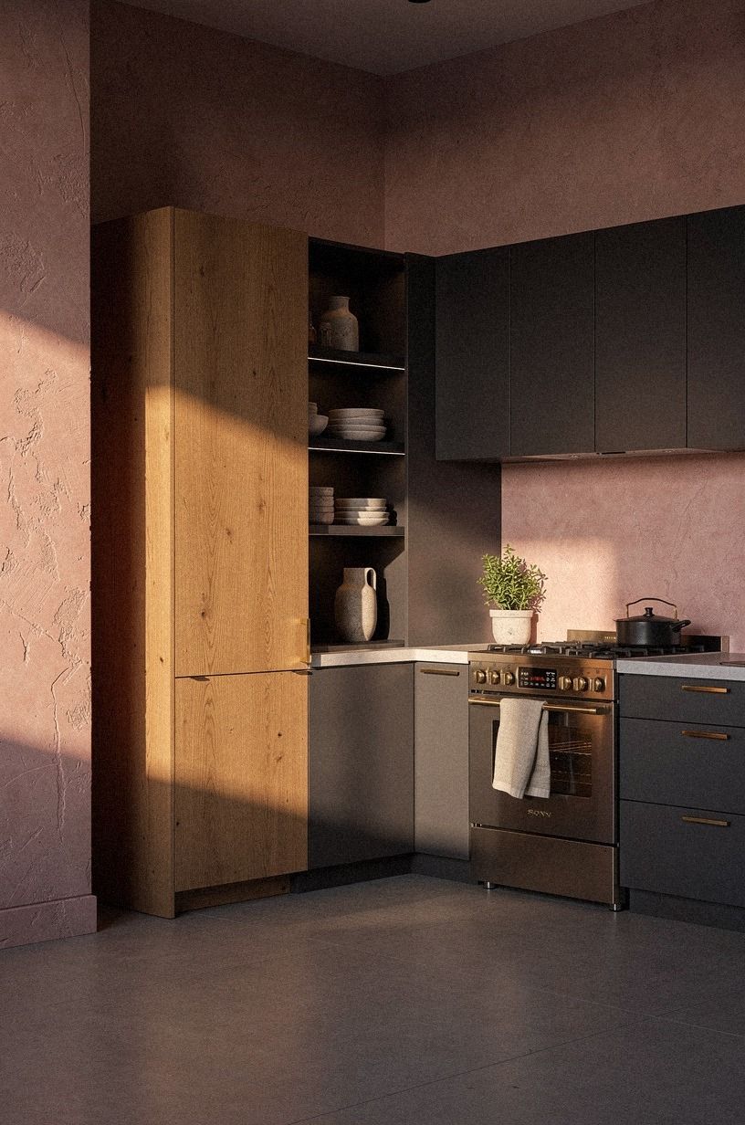 Build a shallow pantry beside the range