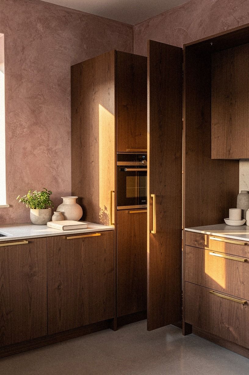 Wrap the cabinet in slab-front walnut doors