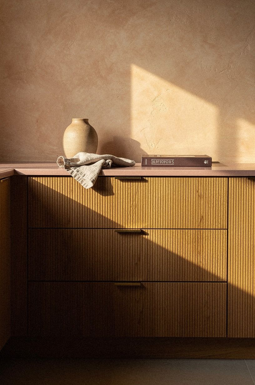 Run vertical oak grain across every drawer