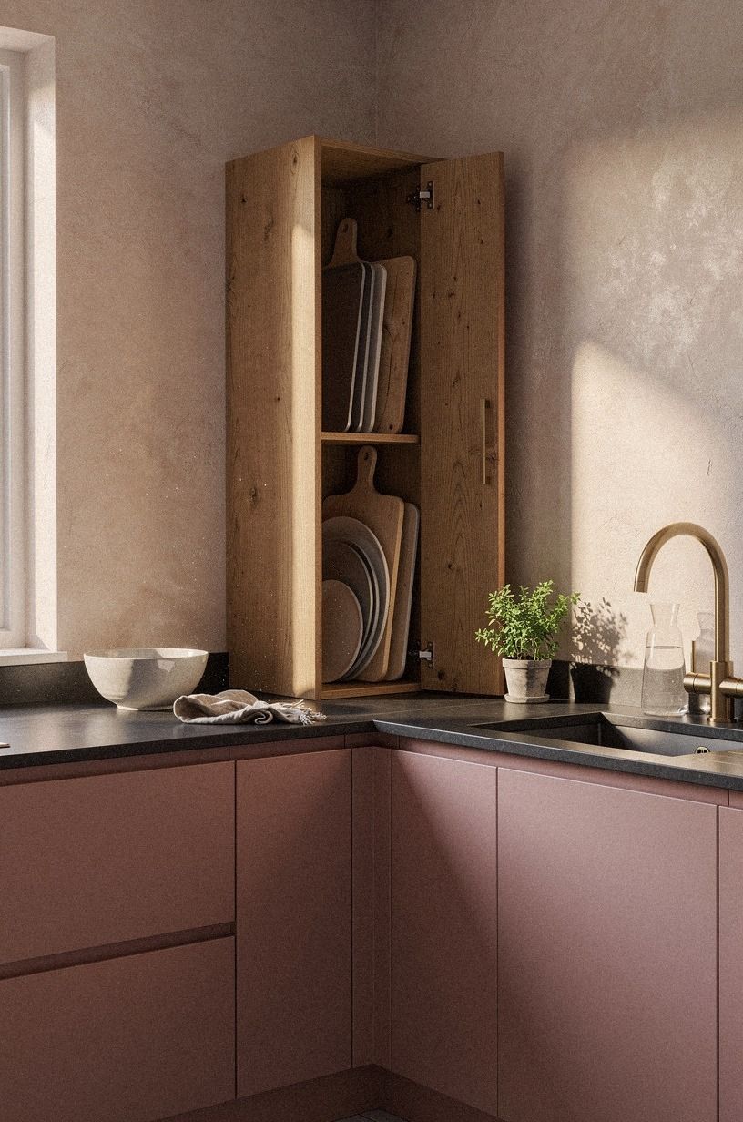 Install swing-out shelves for heavy cookware