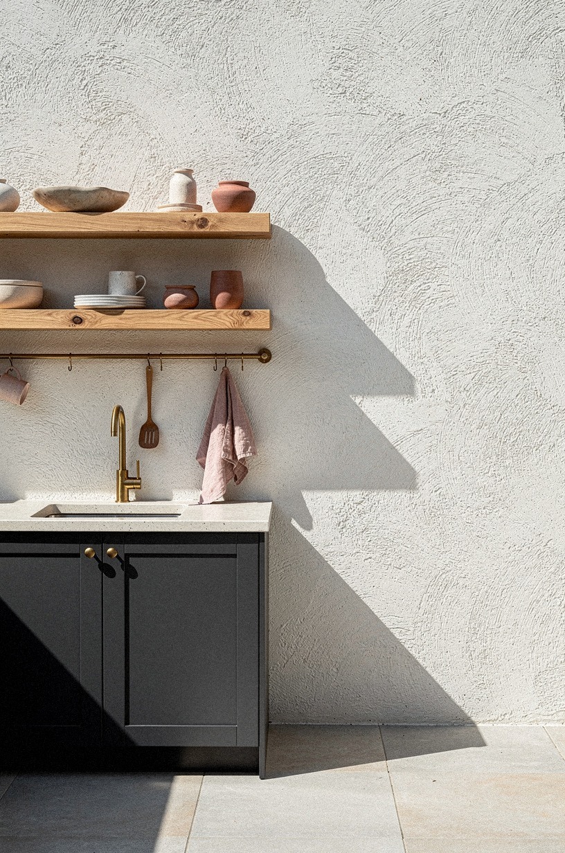Mount open shelves above the sink