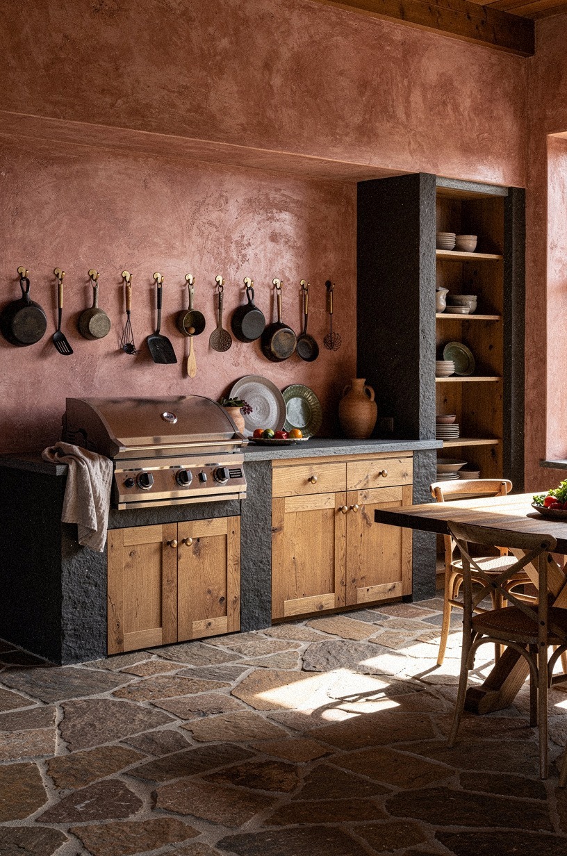 Layer flagstone beneath the cooking zone