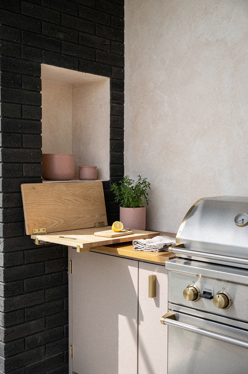 Mount a folding prep ledge on brick