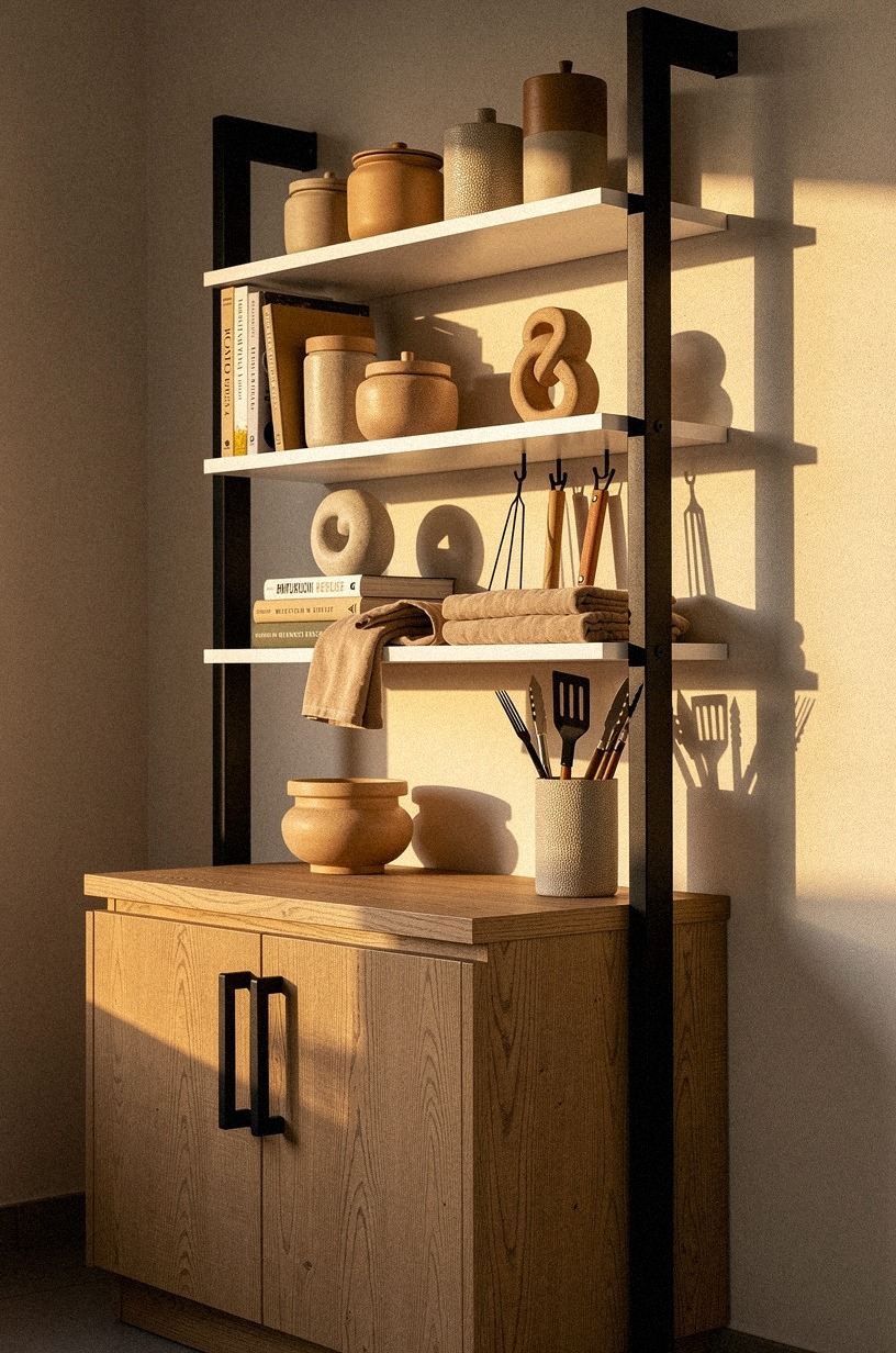 Hang open shelves between fence posts
