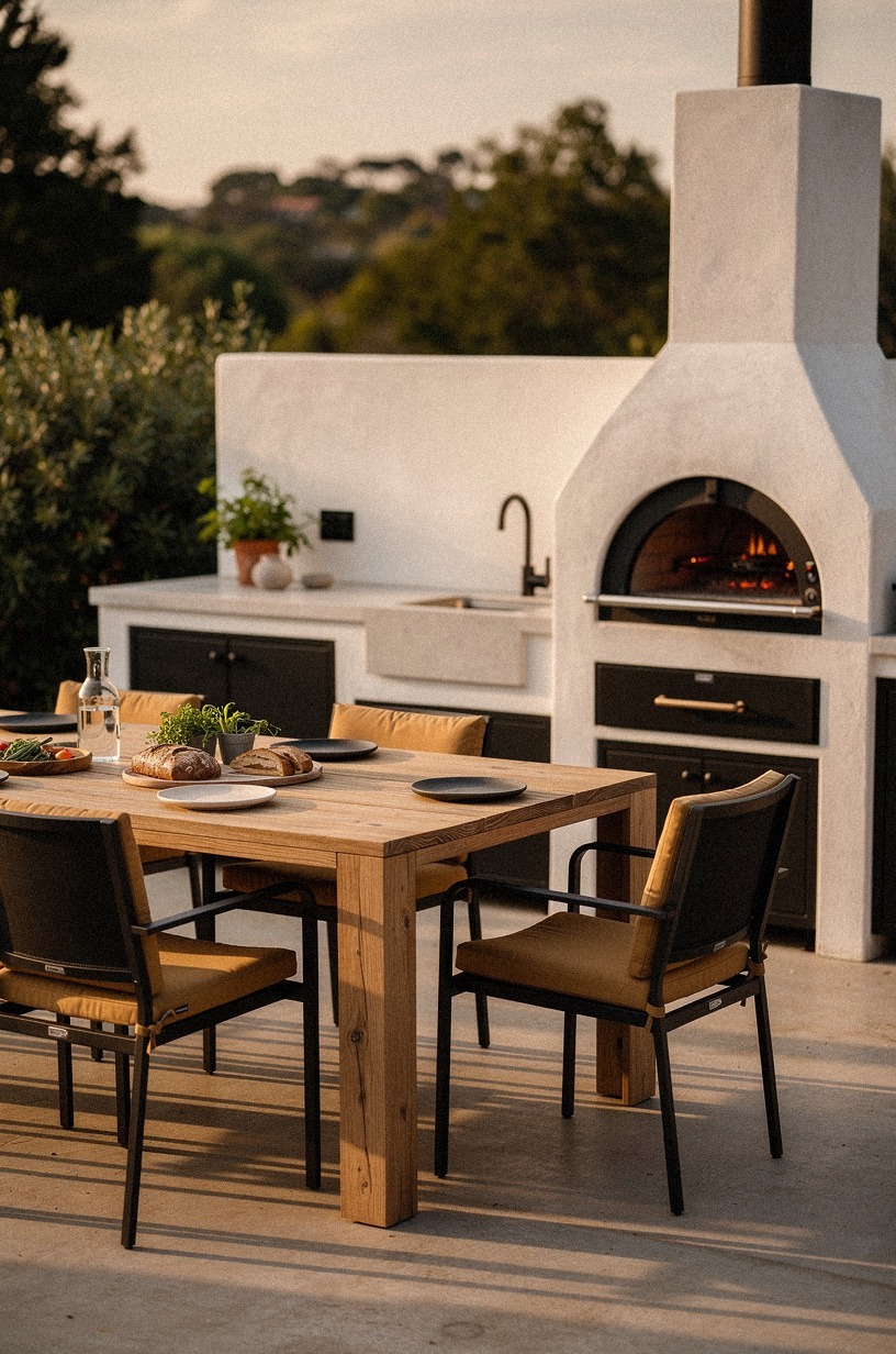 Centered the pizza oven near the table