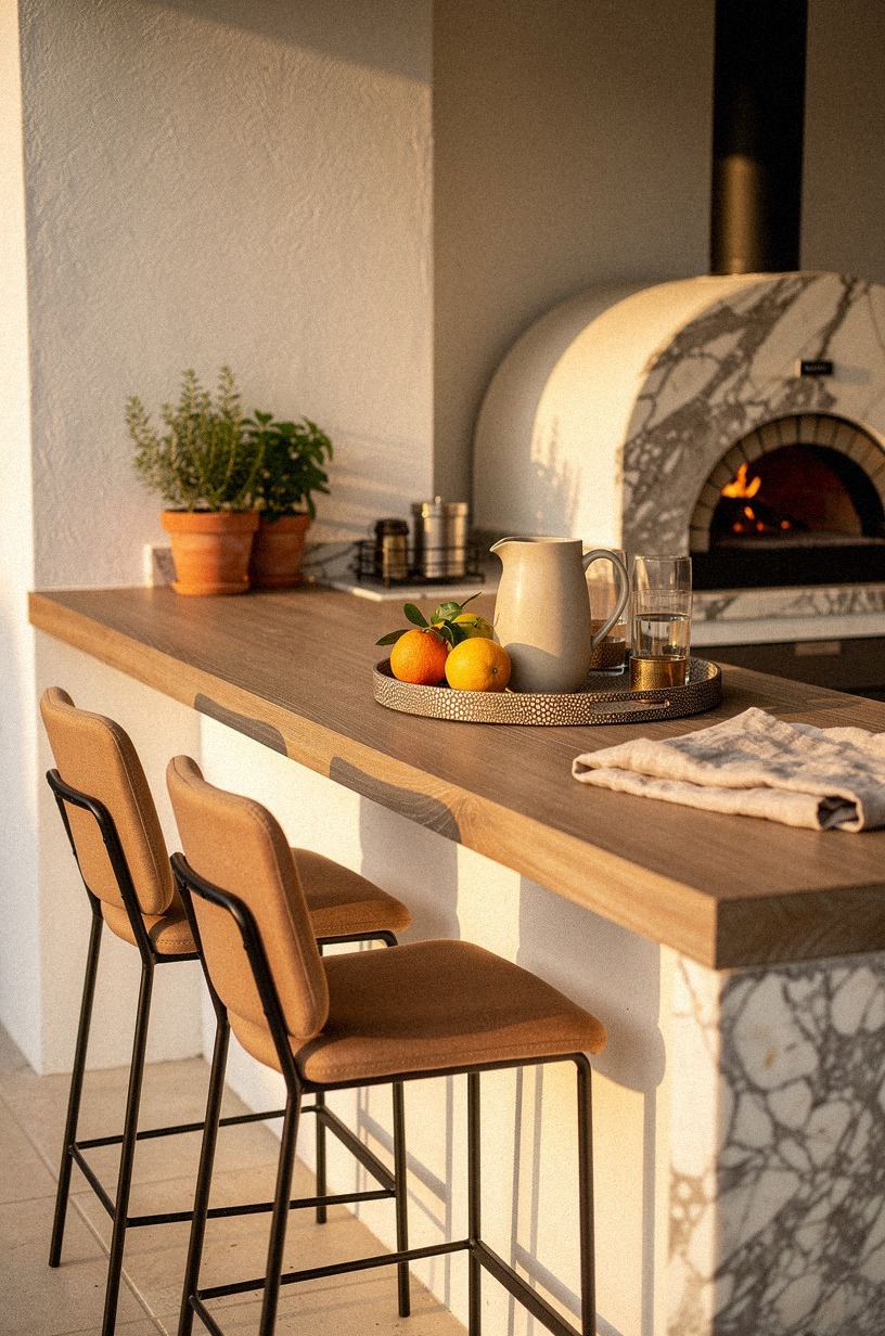 Add a Calacatta Gold marble landing slab beside the oven