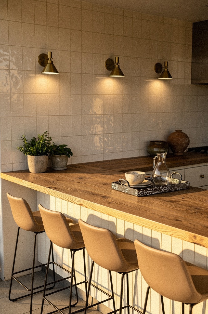 Run brass sconces along the backsplash