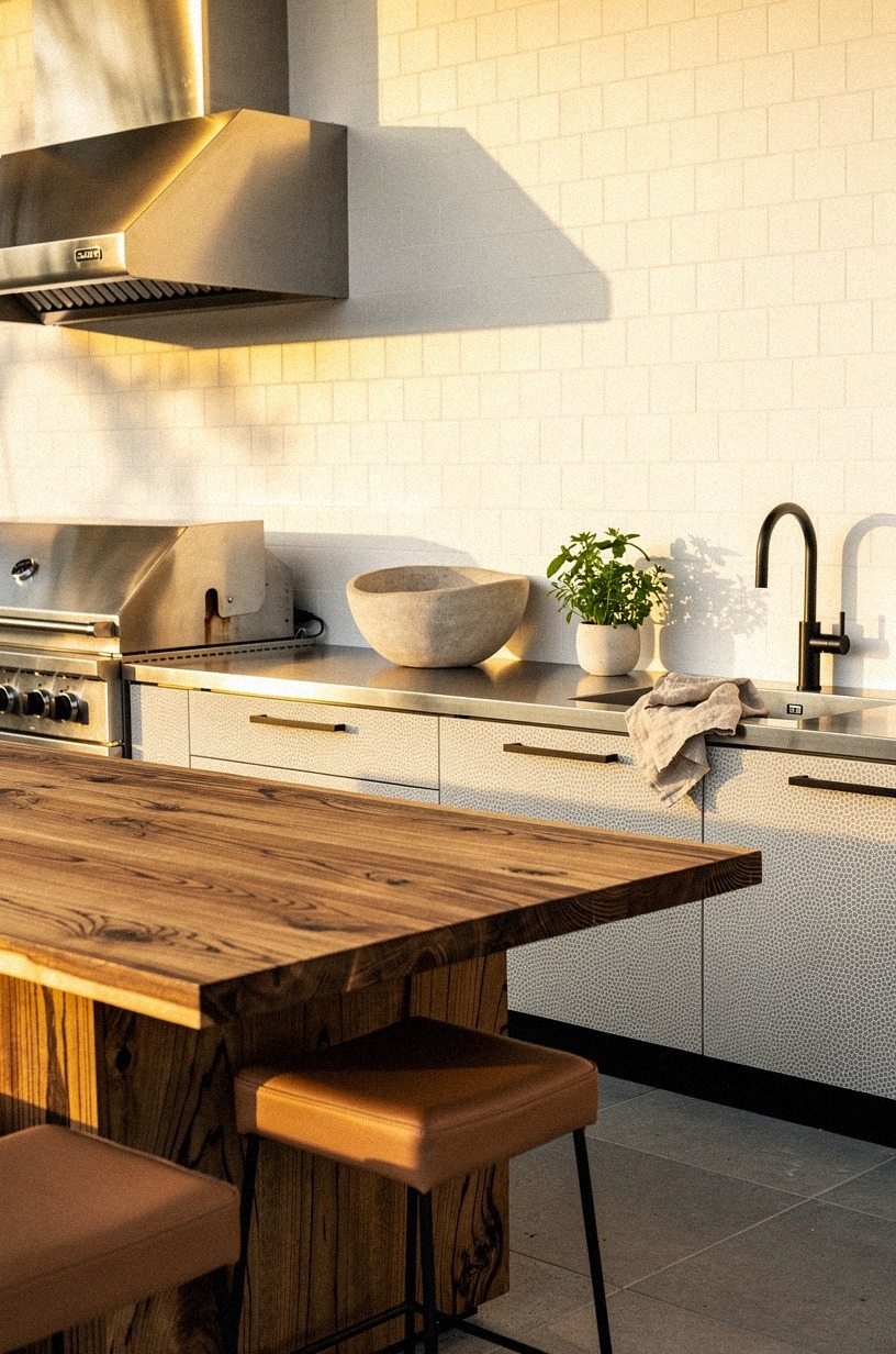 Install stainless counters under the grill hood