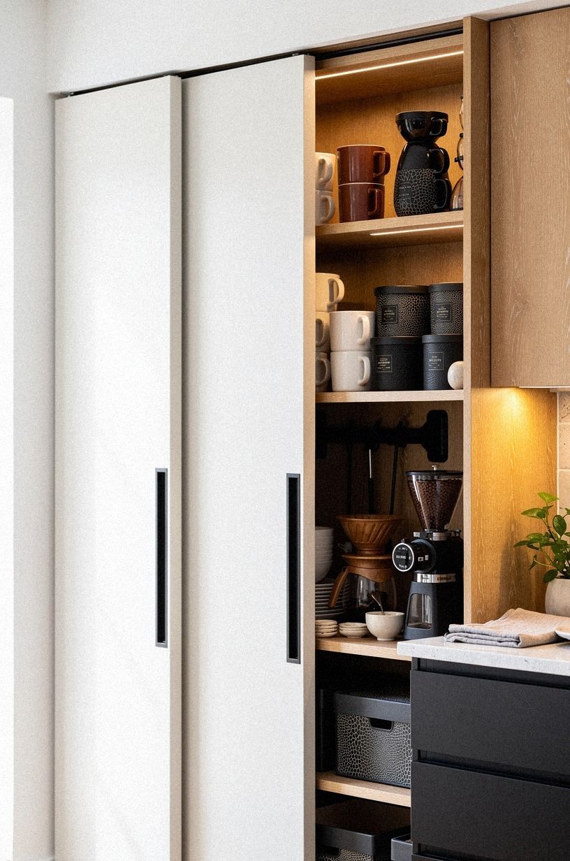 Tuck the coffee supplies behind pocket doors