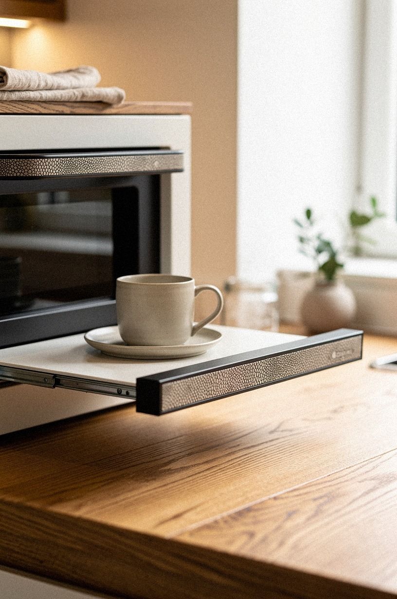 Add a pull-out tray beneath the microwave
