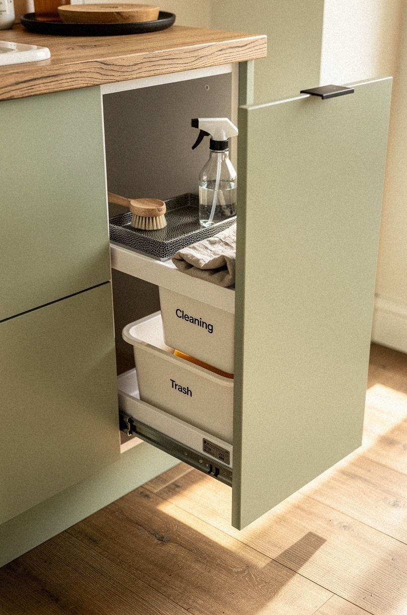 Paint the sink cabinet a soft sage