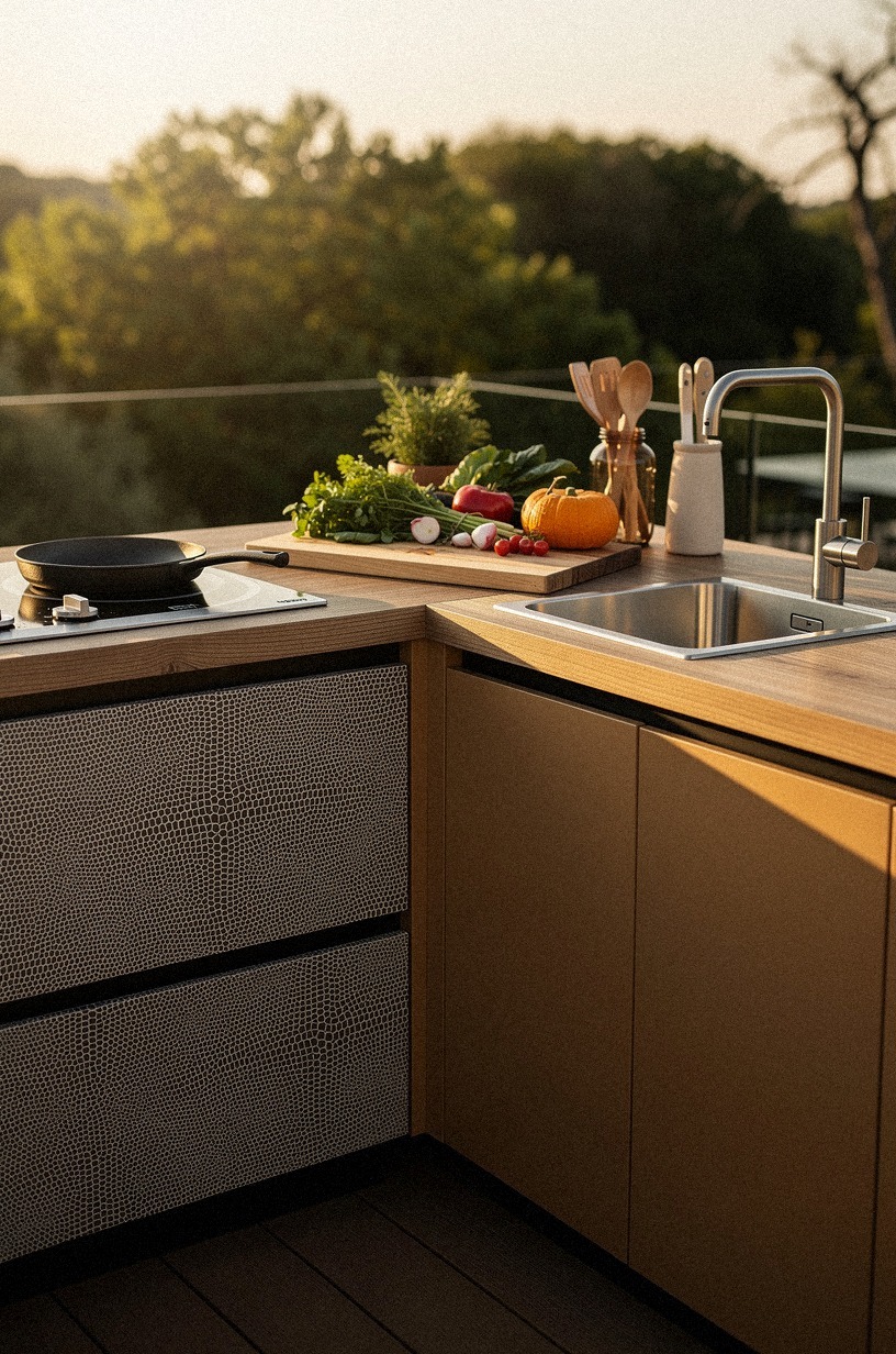 Build a slim cabinet run along railing