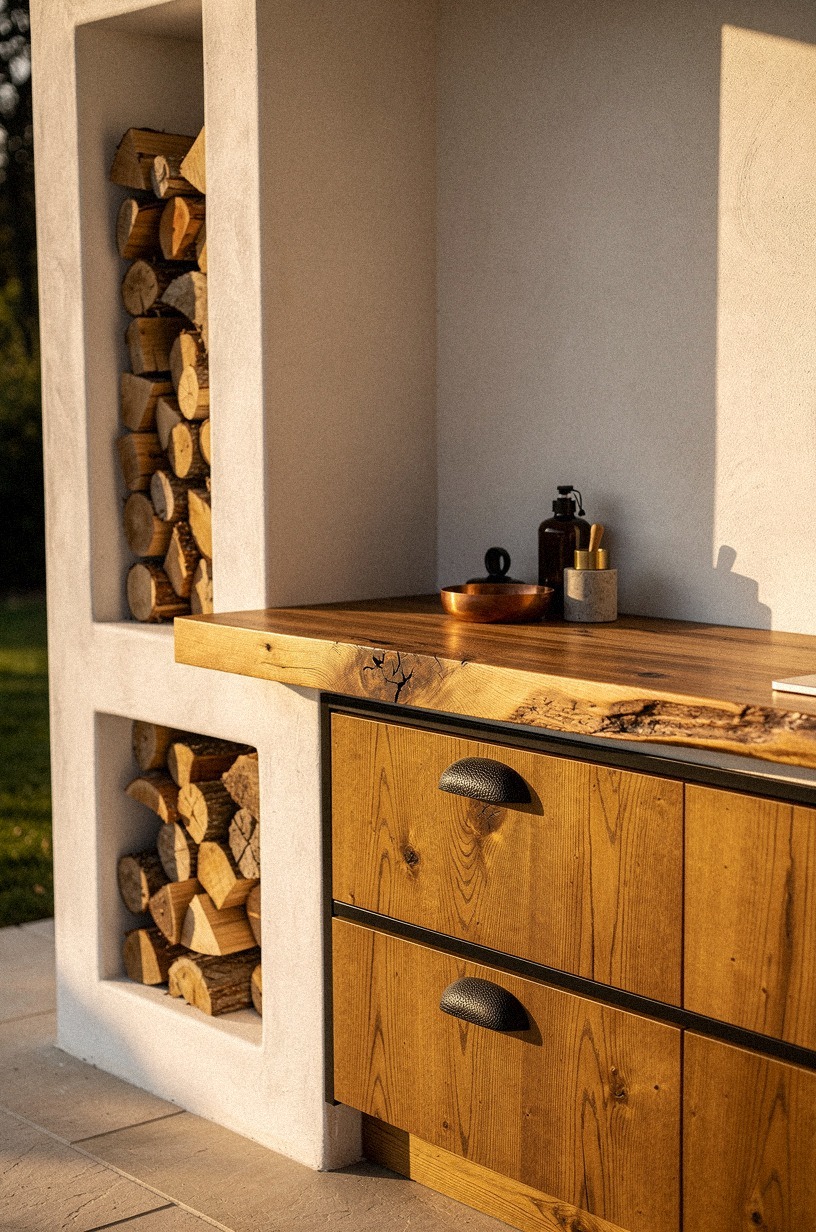 Tuck firewood under the counter ledge