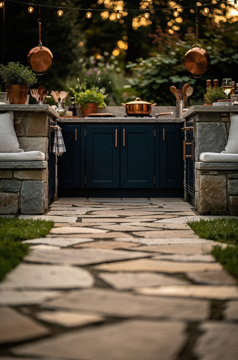 Lay flagstone pavers through the cook zone