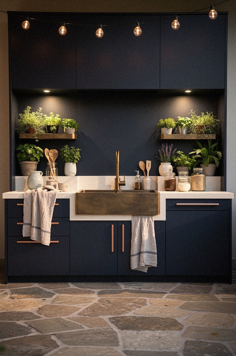 Spotlight herb planters beside the sink