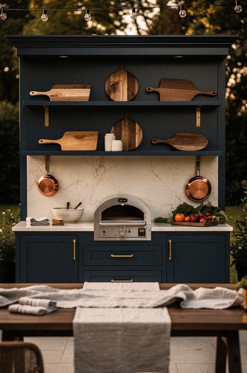 Mount open shelves for peels and serving boards