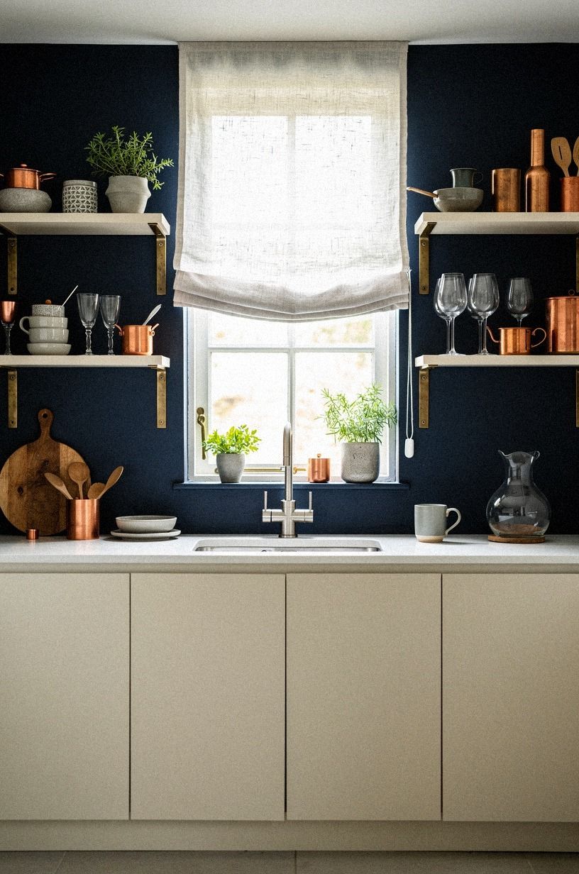 Frame the sink window with slim shelves