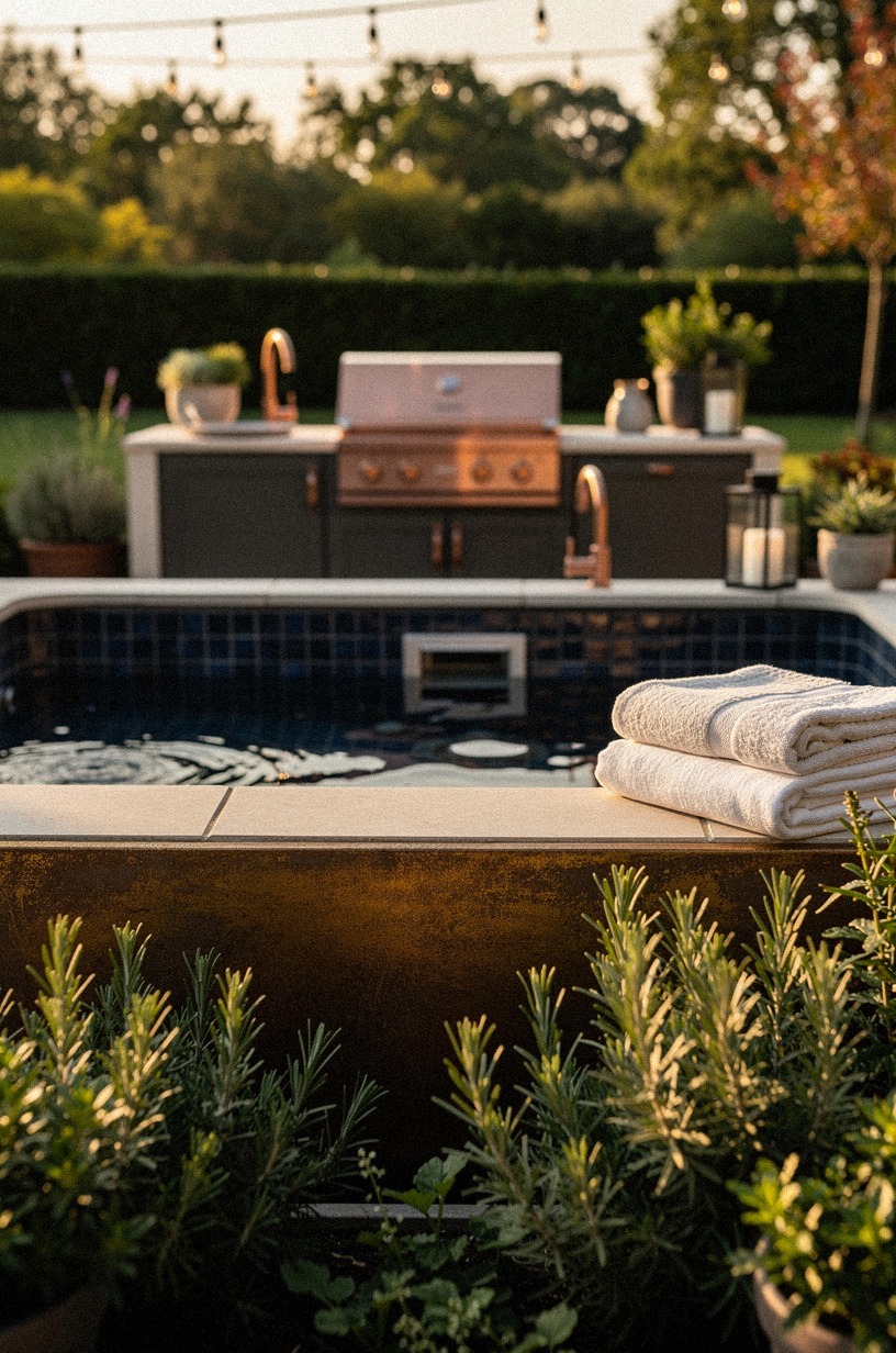 Frame the hot tub with herb planters