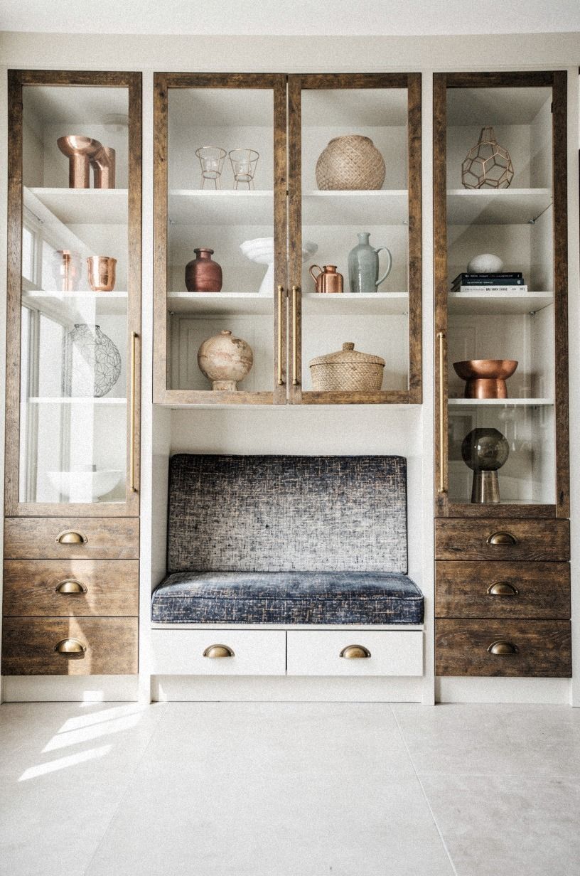 Build a breakfast nook with glass-front storage