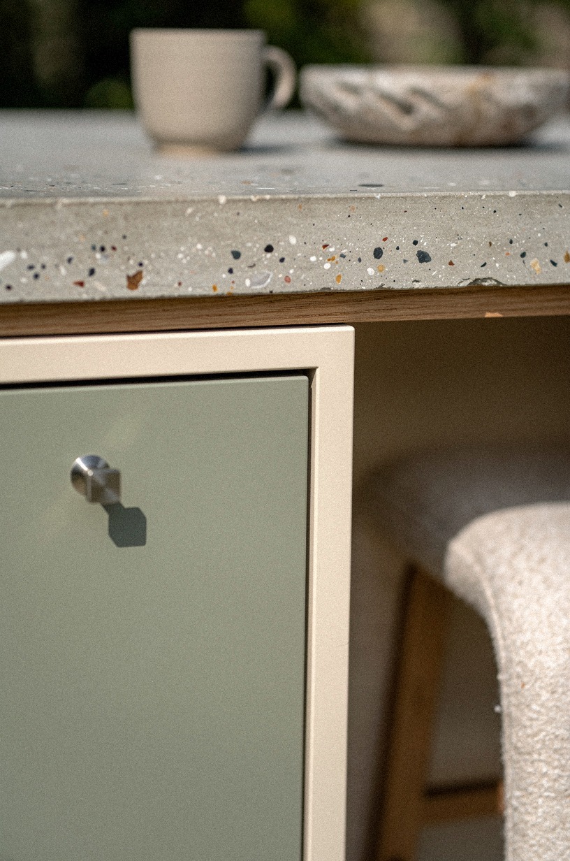 Built storage under the longest stone counter