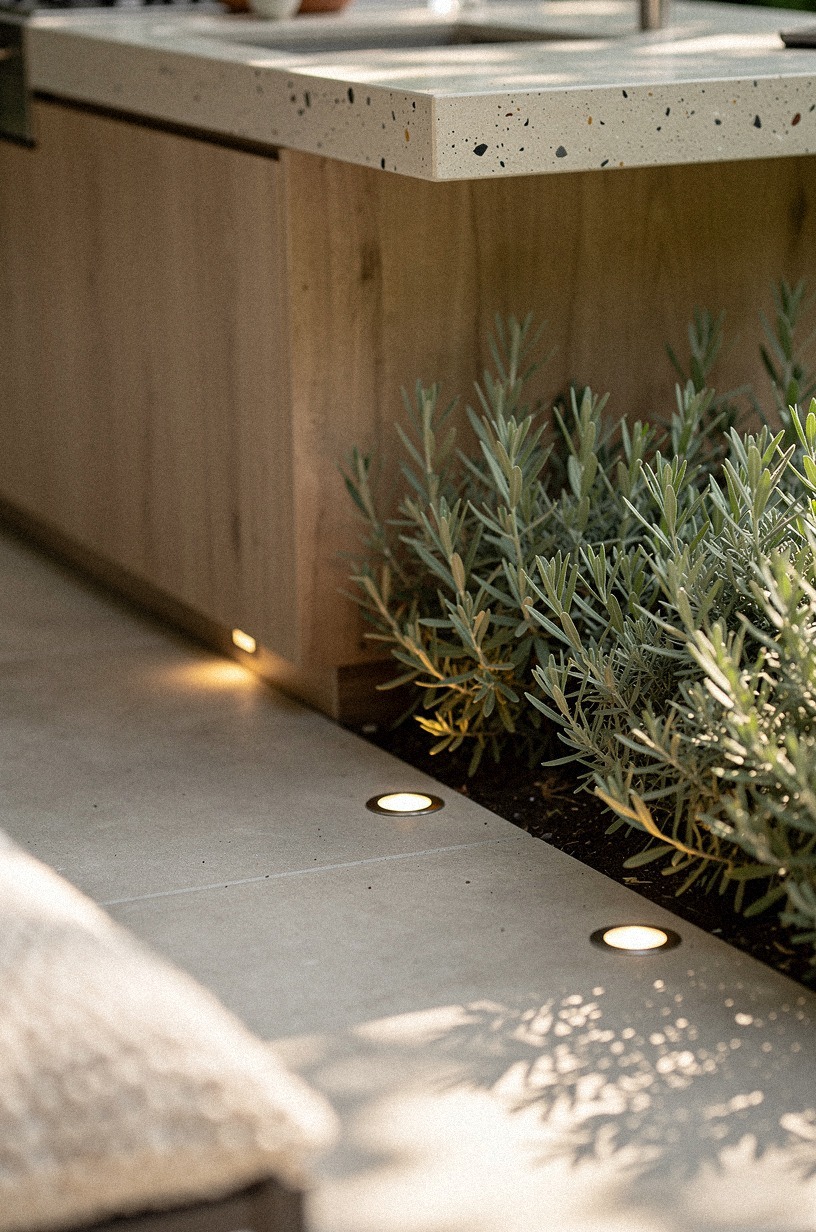 Install step lights along the patio edge (Path over glare)