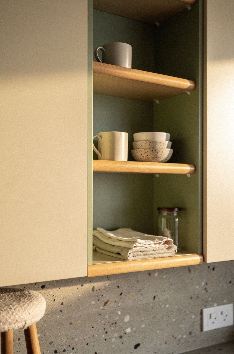 Frame open cubbies between closed uppers