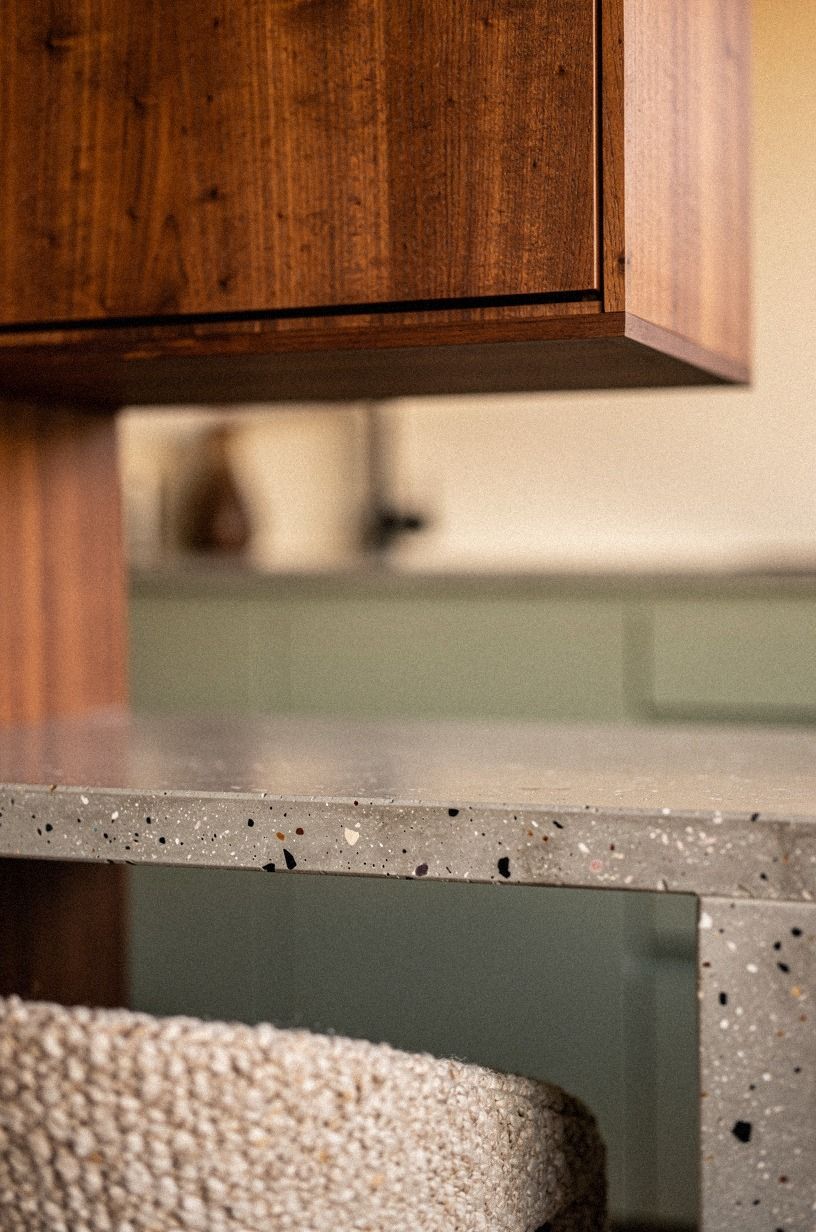 Float a stained wood cabinet bridge