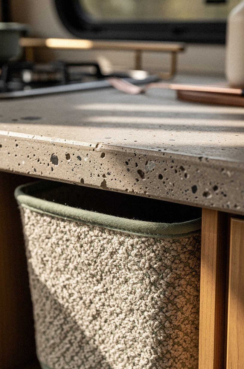Tuck collapsible bins under the prep ledge