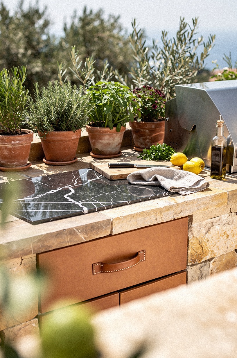 Lay patterned encaustic tile under the kitchen