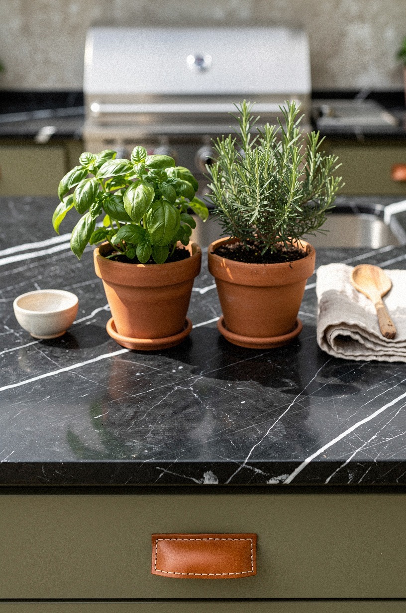 Finish with herb planters beside the prep station
