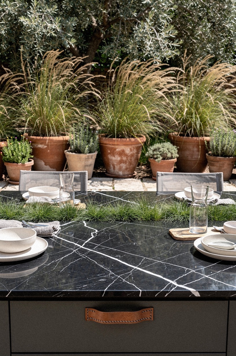 Plant tall grasses behind the dining edge