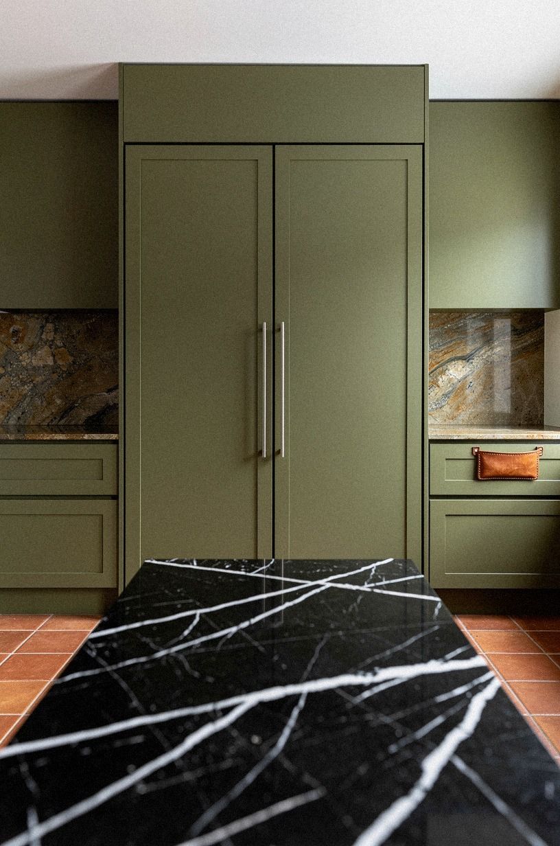 Wrap the fridge in matching green panels