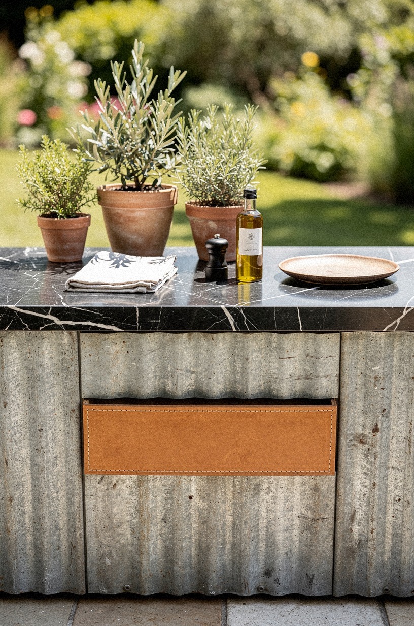 Wrap the grill station with corrugated metal