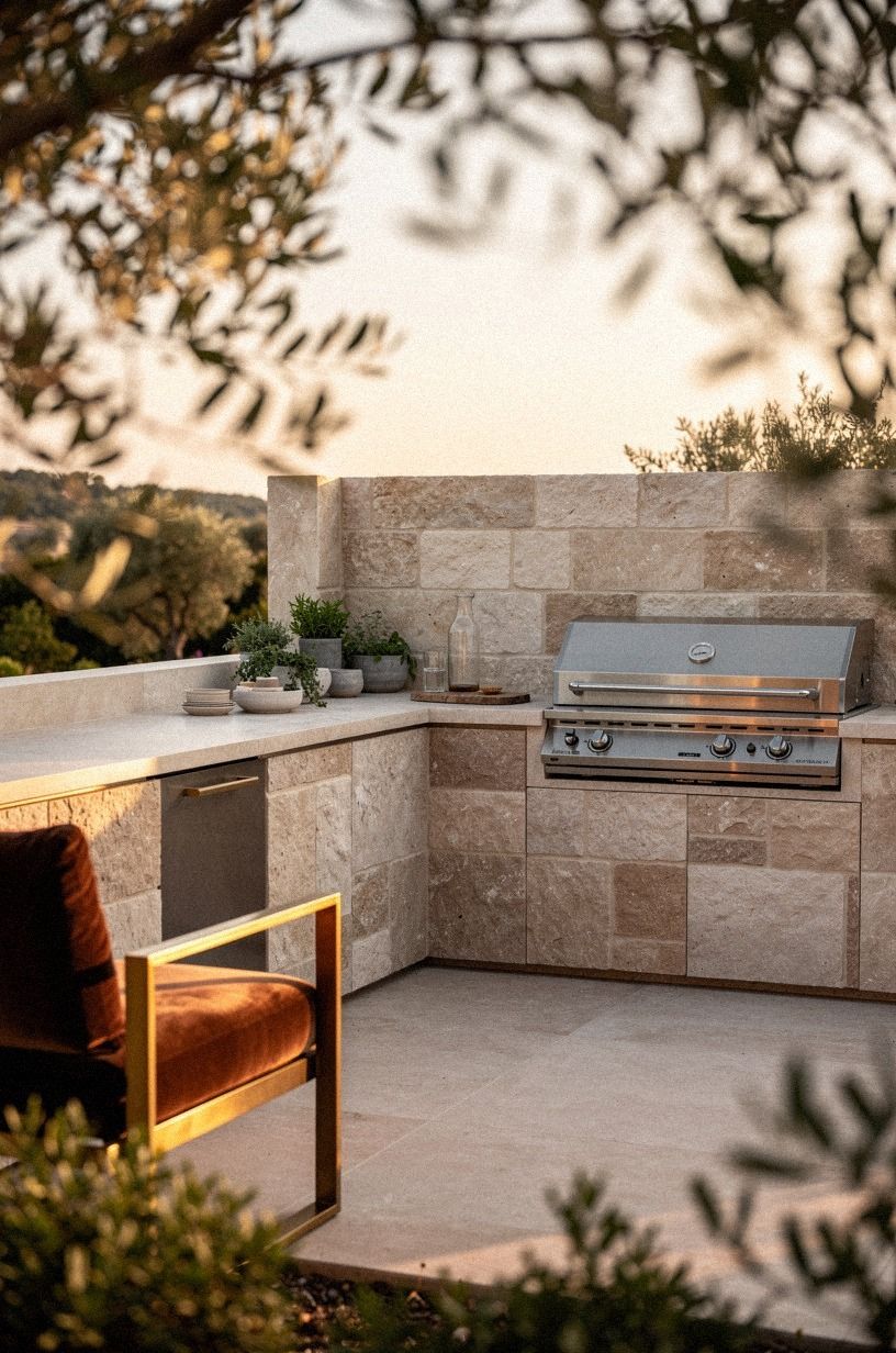 Frame the cooking wall with stone cladding