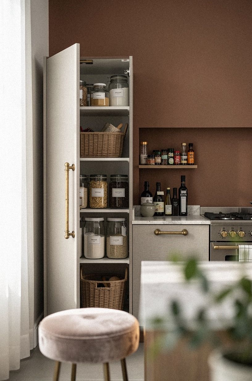 Slide a narrow cabinet beside the range